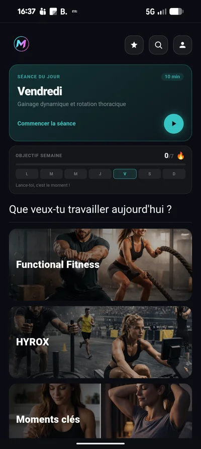 Écran de préparation au mouvement de Mova